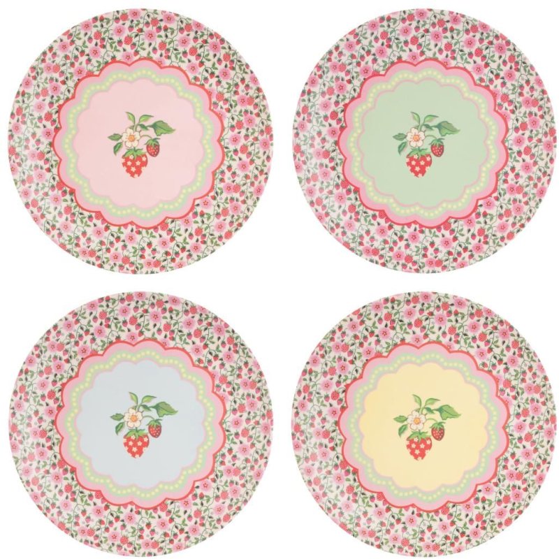 Cath Kidston Strawberry 4pk Melamine Picnic Dinner Plates