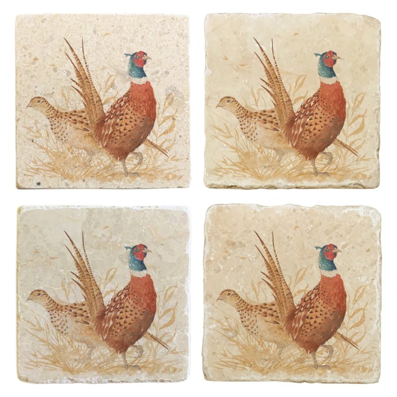 The Humble Hare Pheasant Parade Coaster Pair image of the coasters on a white background