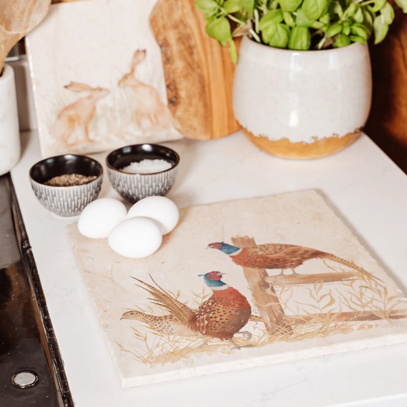 The Humble Hare Pheasant Parade Large Platter lifestyle image of the platter