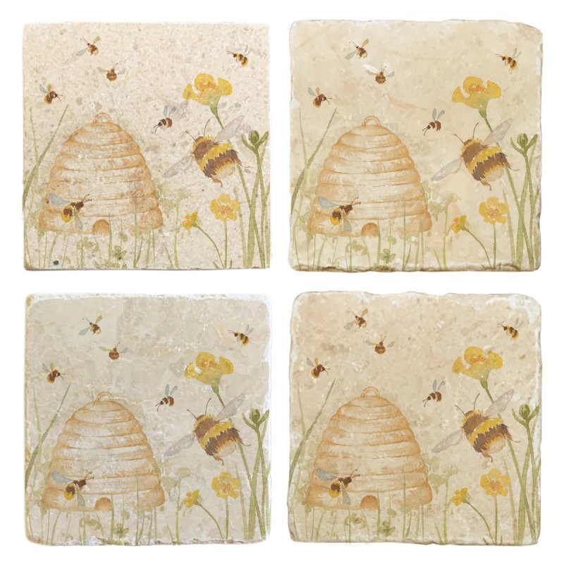 The Humble Hare Humming Hives Coaster Pair image of the coasters on a white background
