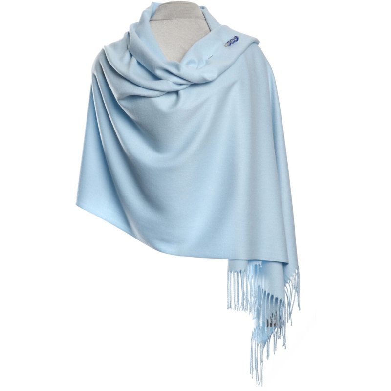 Zelly Baby Blue Pashmina Pin Scarf image of the scarf on a white background