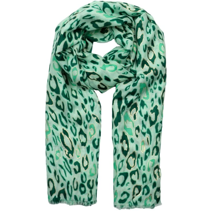 Zelly Green Animal Scarf image of the scarf on a white background