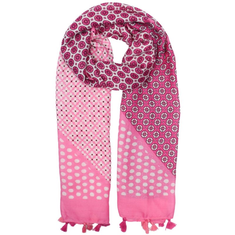 Zelly Pink Multi Pattern Scarf image of the on a white background