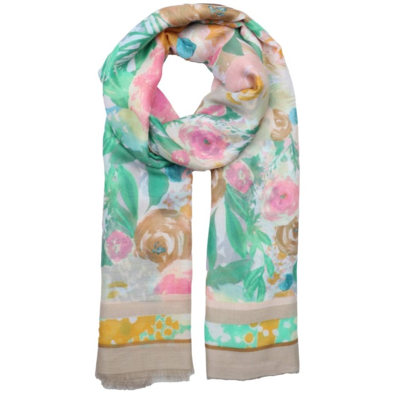 Zelly Taupe Flowers Scarf image of the scarf on a white background