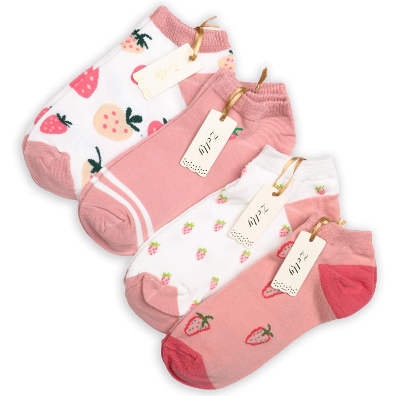Zelly Pink Strawberry Socks image of the assorted socks on a white background