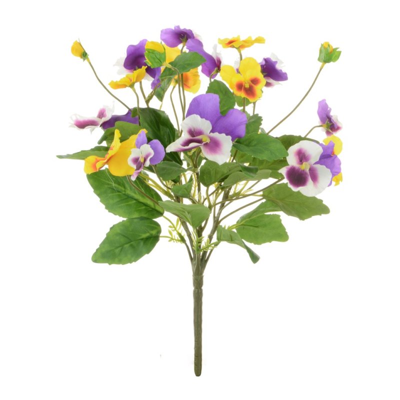 Floralsilk Purple & Yellow Pansy Bush image of the bunch on a white background