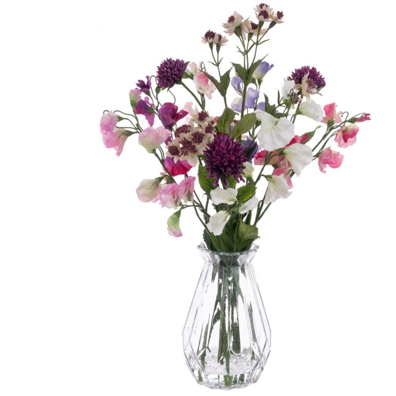Floralsilk Sweet Pea & Astrantia In Vase image of the flowers on a white background