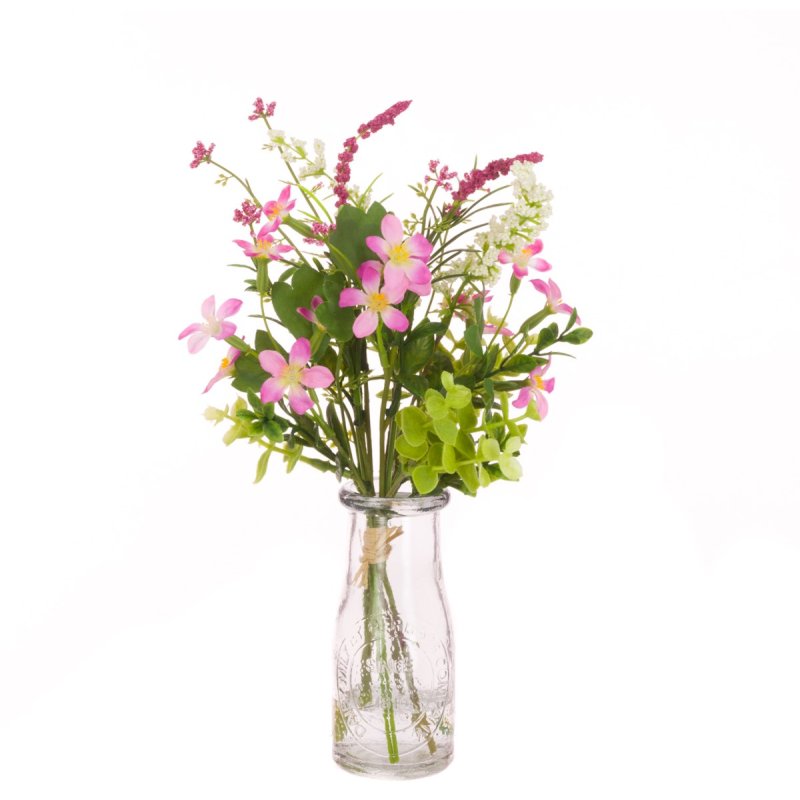 Floralsilk Pink Blossom Mix In Large Milk Bottle image of the flowers on a white background