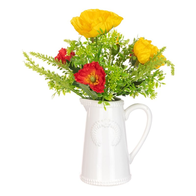 Floralsilk Poppy Mix In White Jug image of the flowers on a white background