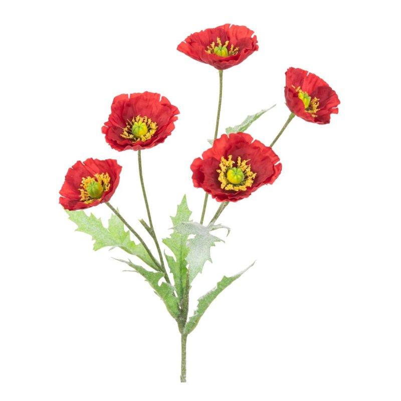 Floralsilk Red Poppy Spray image of flowers on a white background