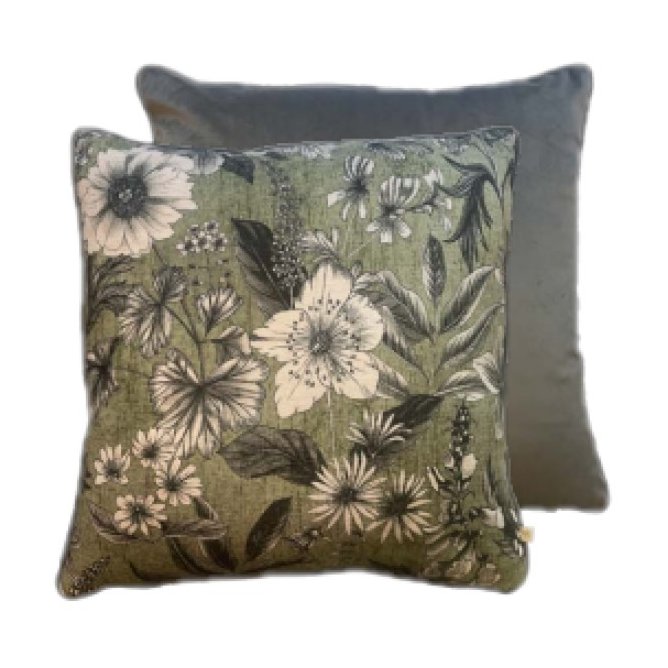 Riva Home Harlington Moss Botany Cushion image of the front and the back of the cushion on a white background