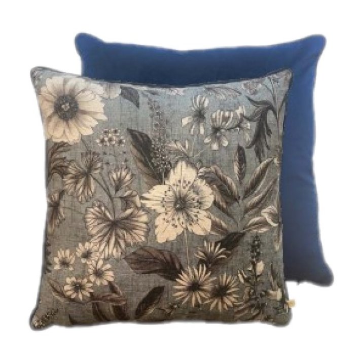 Riva Home Harlington Petrol Botany Cushion image of the front and the back of the cushion on a white background