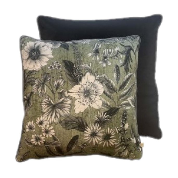 Riva Home Harlington Sepia Botany Cushion image of the front and the back of the cushion on a white background