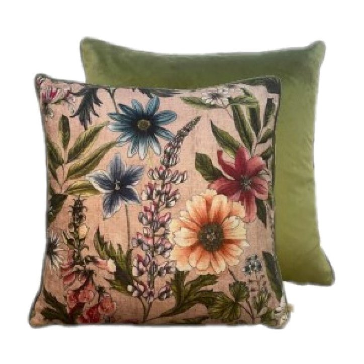 Riva Home Hidcote Manor Alma Blush Cushion image of the front and the back of the cushion on a white background