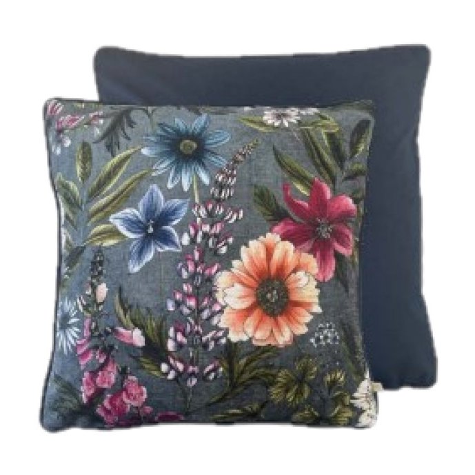 Riva Home Manor Hidcote Alma Petrol Cushion image of the front and the back of the cushion on a white background