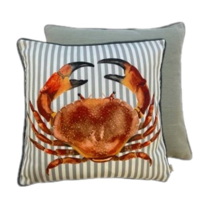 Riva Home Salcombe Crab Multicolour Cushion image of the front and the back of the cushion on a white background