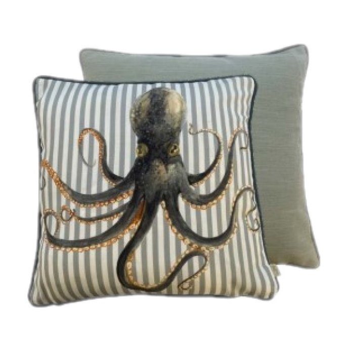 Riva Home Salcombe Octopus Multicolour Cushion image of the front and the back of the cushion on a white background