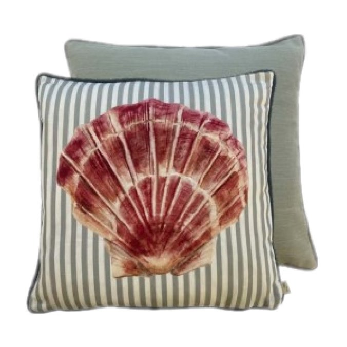 Riva Home Salcombe Scallop Multicolour Cushion image of the front and the back of the cushion on a white background