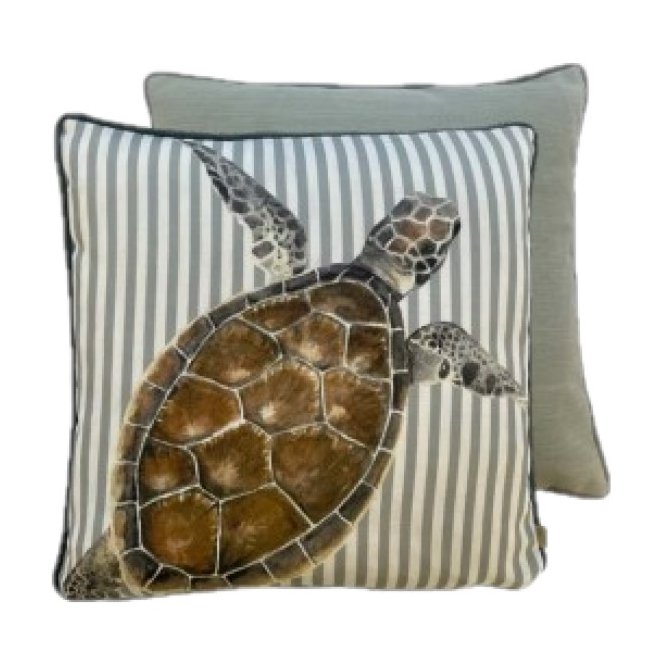 Riva Home Salcombe Turtle Multicolour Cushion image of the front and the back of the cushion on a white background