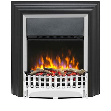 Dimplex Kingsley Chrome Deluxe Electric Fire front on image of the electric fire on a white background