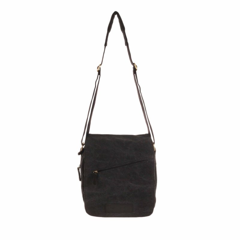 Woodbridge Medium Black Canvas Cross Body Bag image of the front of the bag on a white background