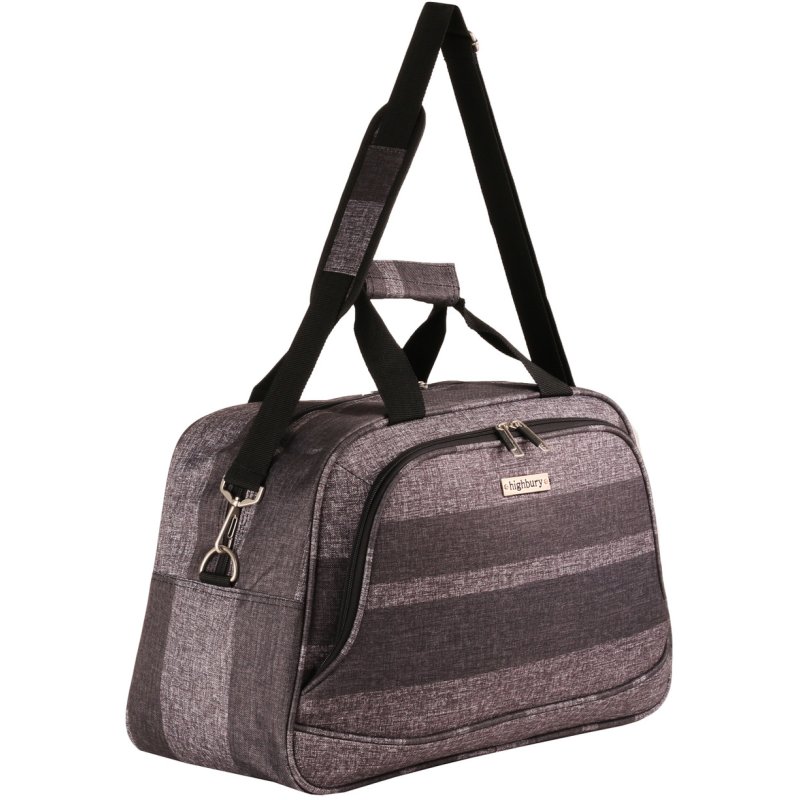 Highbury Unique Grey Stripe Cabin Weekend Bag angled image of the bag on a white background