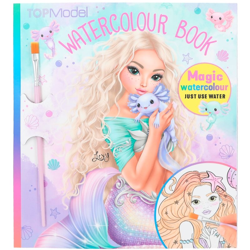 Topmodel Mermaid Watercolour Book image of the front cover of the book on a white background