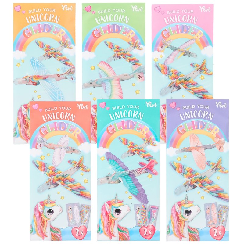 Ylvi Build Your Own Unicorn Glider image of the unicorn gliders in packaging on a white background