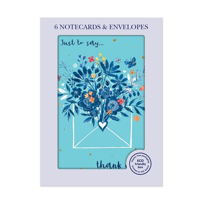 Otter House Blue Willow Floral Envelope Pack Of 6 Mini Notecards image of the notecards in packaging on a white background
