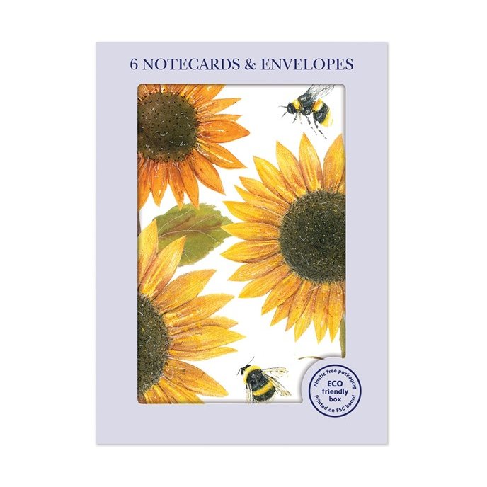 Otter House Beautiful Sunflower Blooms Pack Of 6 Mini Notecards image of the notecards in packaging on a white background