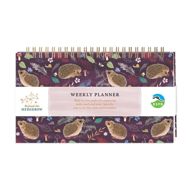 Otter House RSPB Hedgehogs Amongst Leaves Weekly Planner image of the planner in packaging on a white background