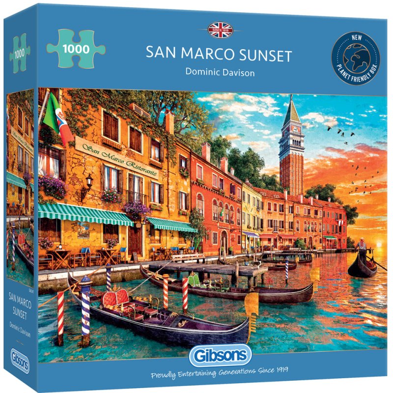 Gibsons San Marco Sunset 1000 Piece Puzzle image of the puzzle box on a white background