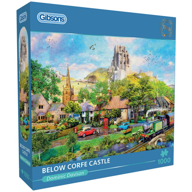 Gibsons Below Corfe Castle 1000 Piece Puzzle image of the puzzle box on a white background