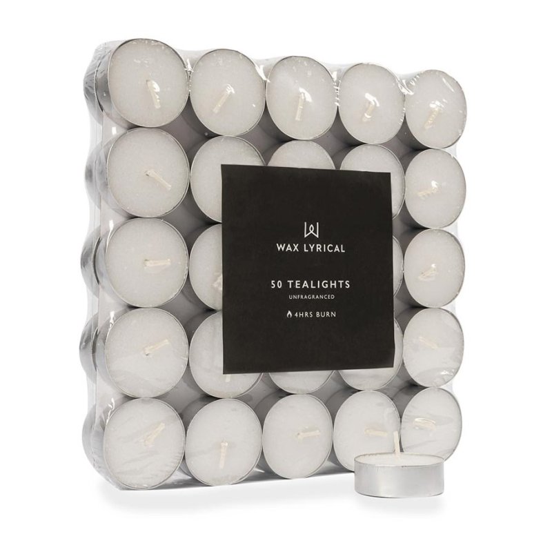 Wax Lyrical Pack Of 50 Unscented Ivory Tealights image of the pack of tealights on a white background