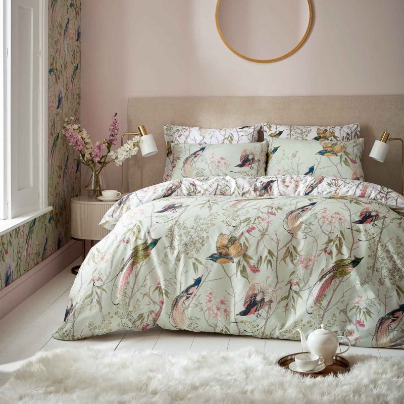 Graham & Brown Clavering Birds Duvet Cover Set lifestyle image of the duvet cover set