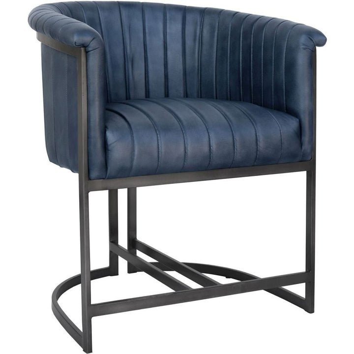 Leather & Iron Classic Tub Chair In Blue angled image of the chair on a white background