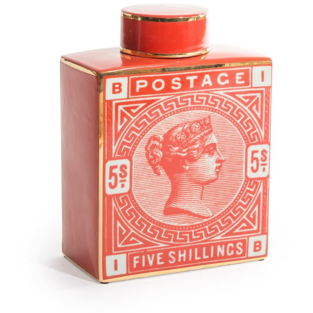 McGowan Rutherford Large Red Postage Stamp Ceramic Storage Jar Vase