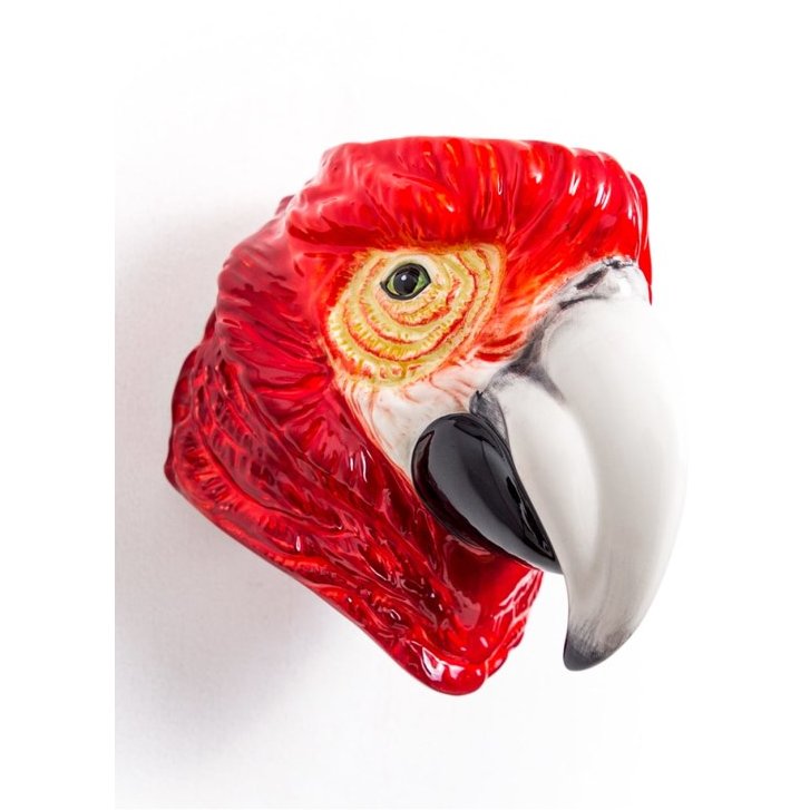 McGowan Rutherford Ceramic Red Macaw Parrot Head Wall Sconce Vase
