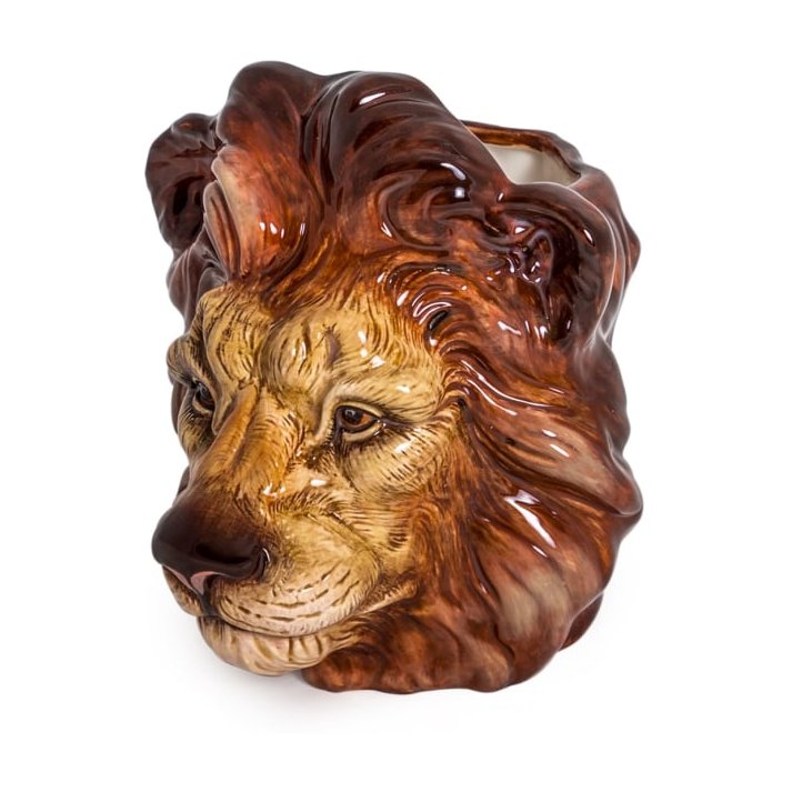 McGowan Rutherford Hand Painted Ceramic Lion Head Storage Jar Vase