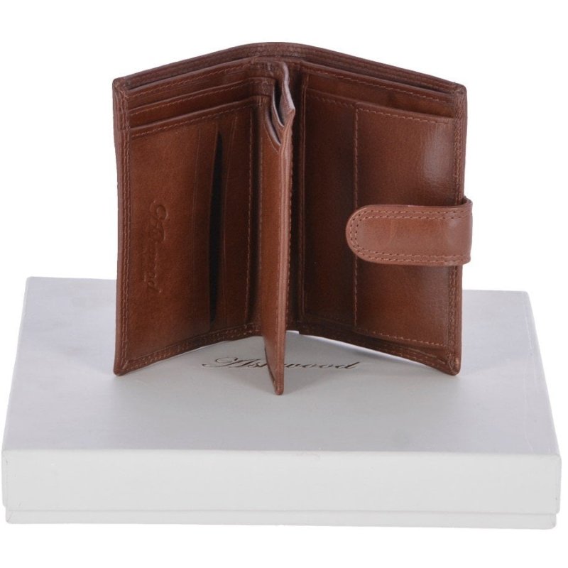 Fonz Leather Mens 6 Card ID And Coins Dual Billfold Wallet Tan Front
