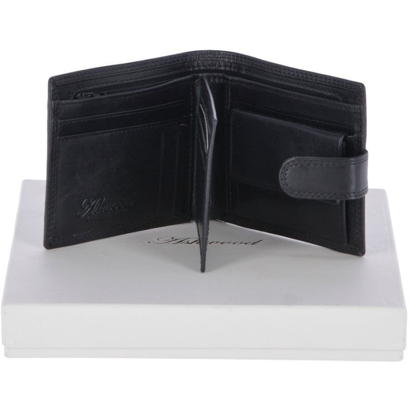 Fonz Leather Mens 8 Card ID Coins And Zip Billfold Tab Wallet Black