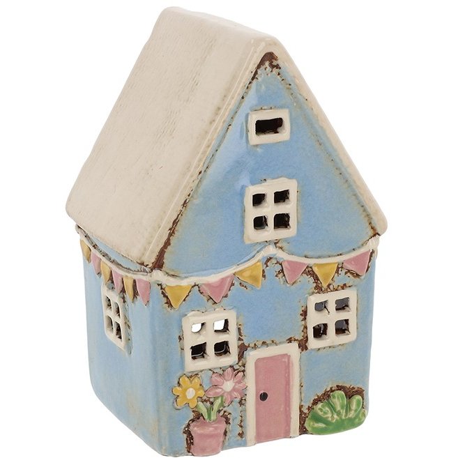 Shudehill Village Pottery Garden Flags House Blue Tealight