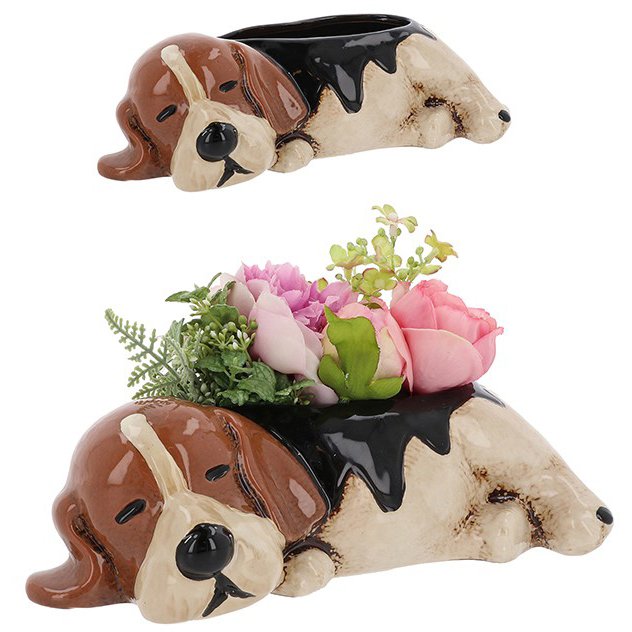 Shudehill Village Pottery Top Dog Beagle Planter With and without Plants