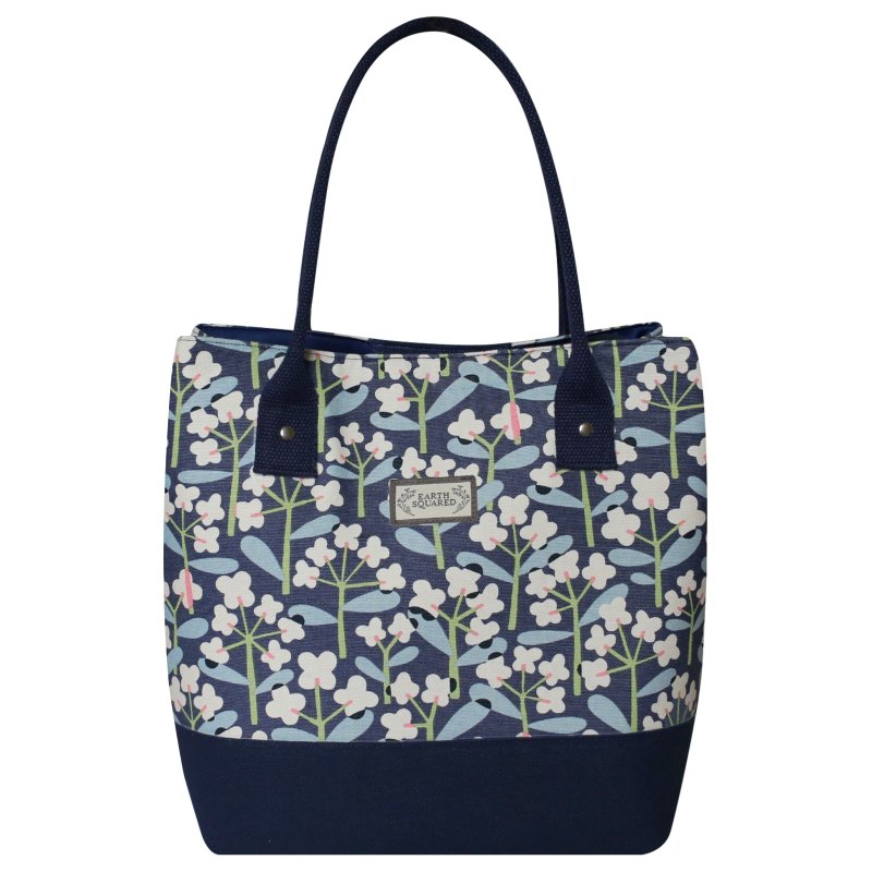 Earth Squared Printed Canvas Blue Slouch Tote