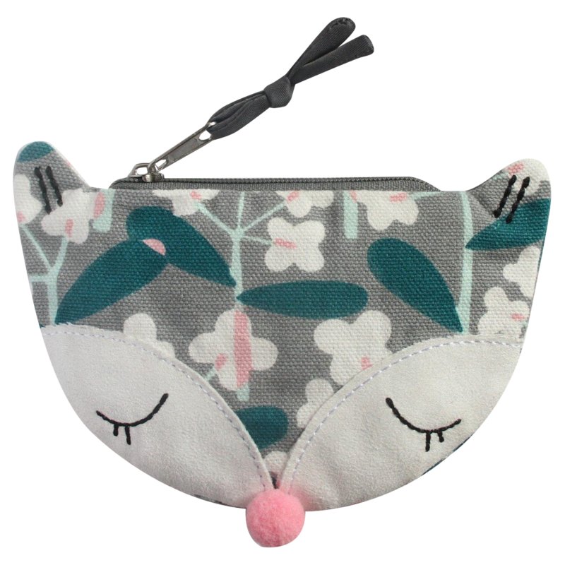 Earth Squared Printed Canvas Grey Fox Purse