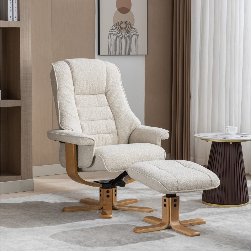 Sardinia Hessian Fabric Chair And Stool Set angled lifestyle image of the chair and stool