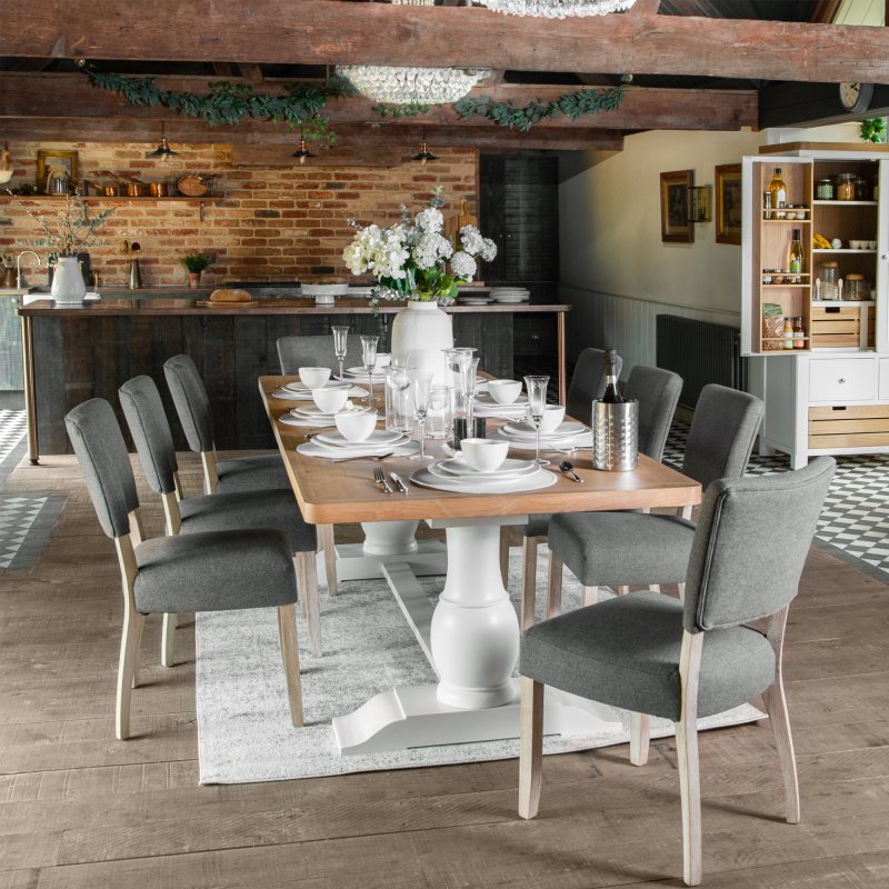 Aldiss Own Holkham Oak 2.2m Dining Table and 8 Chairs in Grey