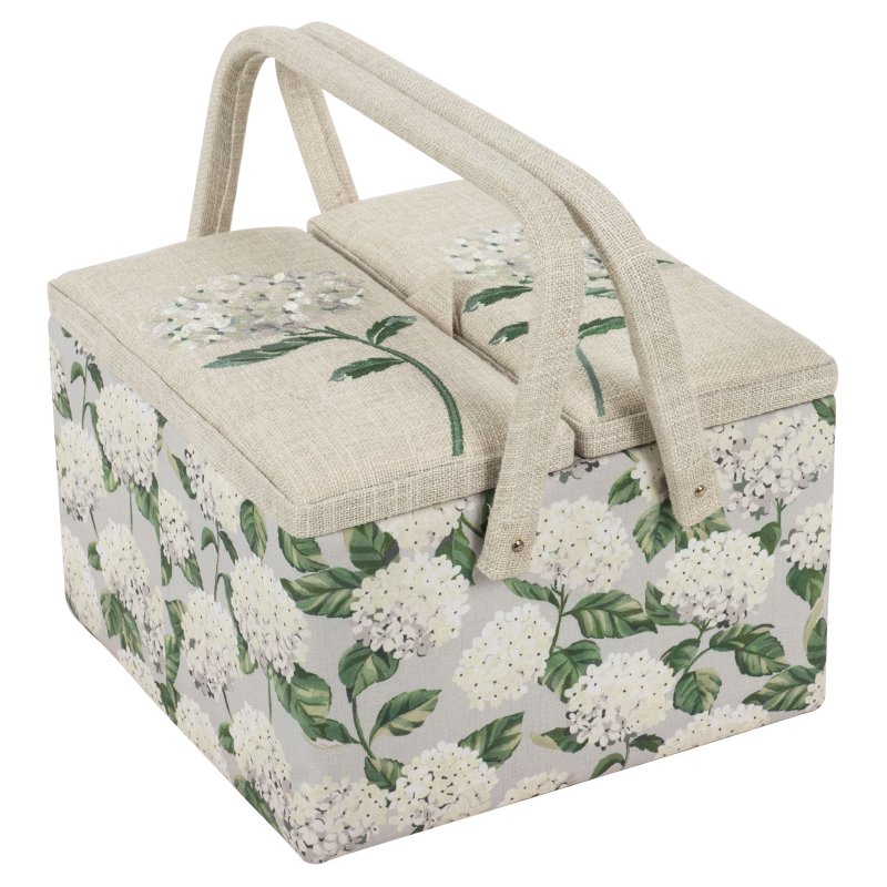Hobby Gift Hydrangea print Square Twin Lid Sewing Box with two handles