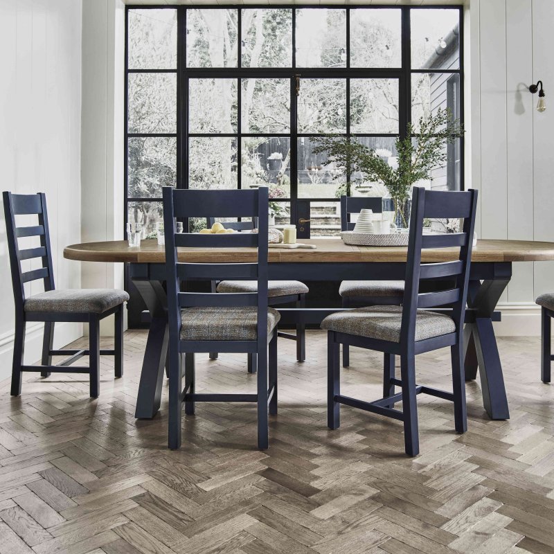 Aldiss Own Heritage Editions Blue 2.25m Extending Oval Dining Table and 6 Ladder Back Chairs