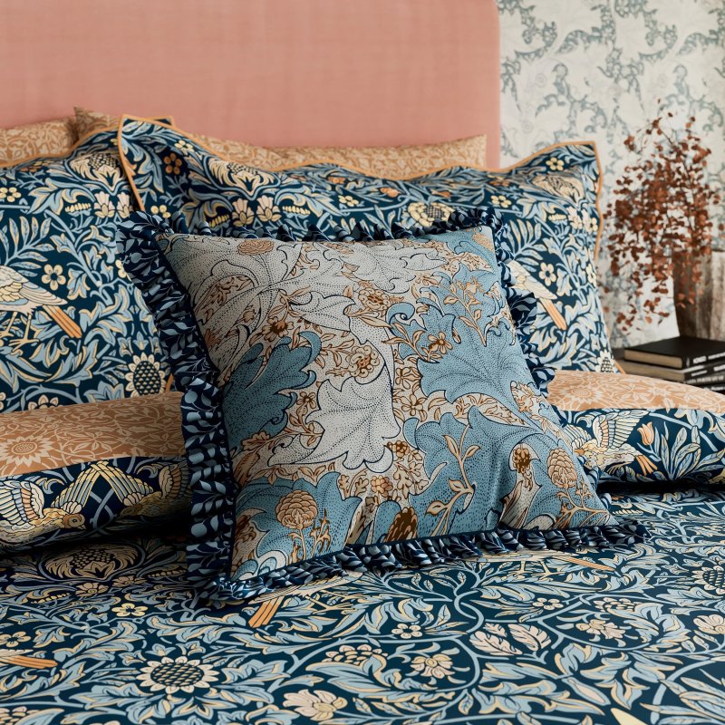 Morris X Emery Walker Bird Webb's Blue Cushion scene